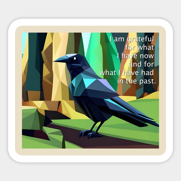 Gratitude mantra with artistic cubist Raven Sticker by Dok's Mug Store